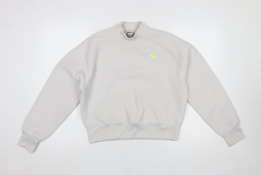 Puma Women Grey Fleece Pullover Sweatshirt Medium Polyester