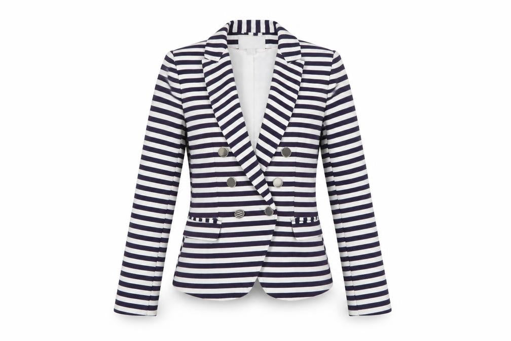 H&M Women Blue White Striped Double-Breasted Blazer Size 4