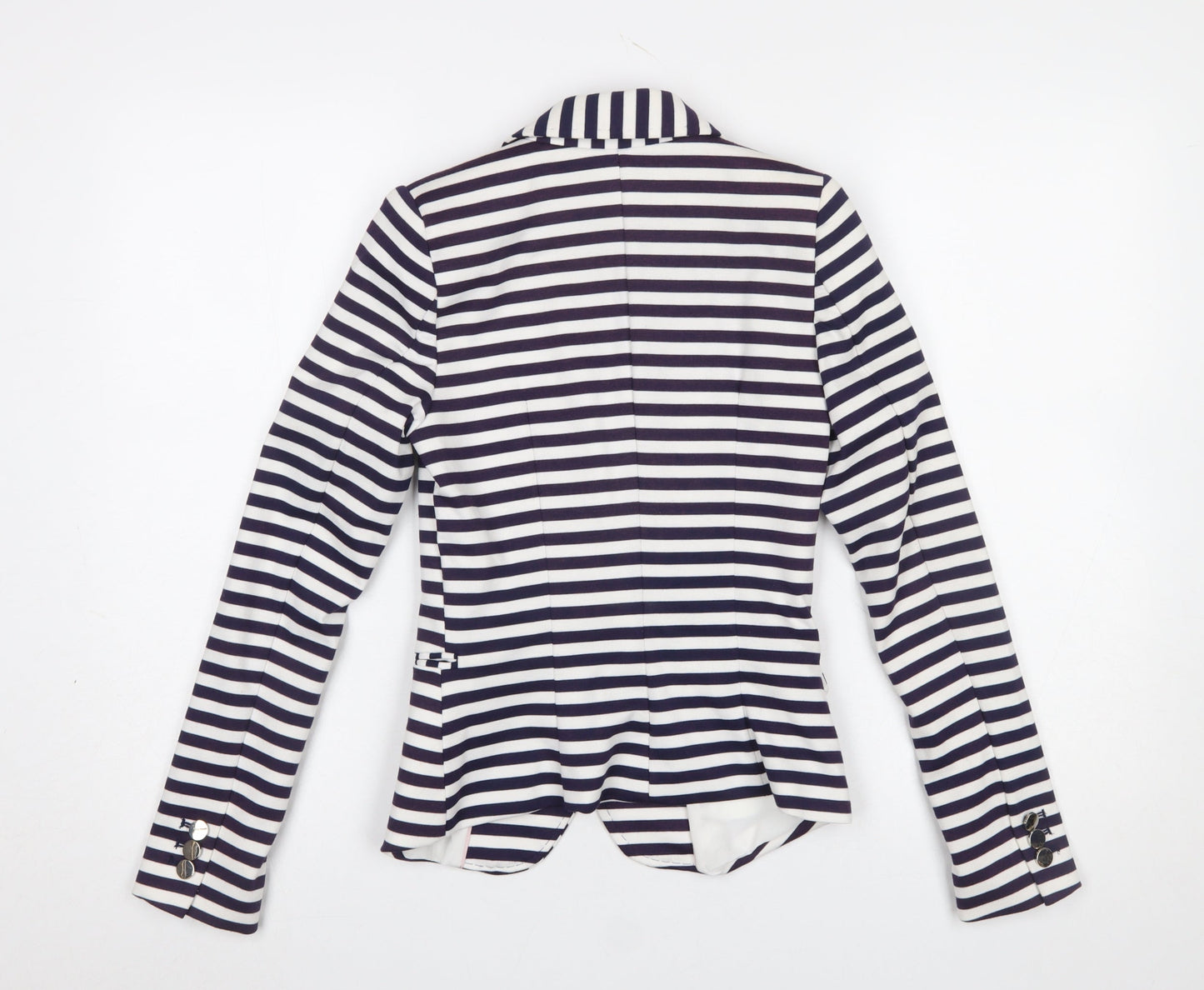 H&M Women Blue White Striped Double-Breasted Blazer Size 4