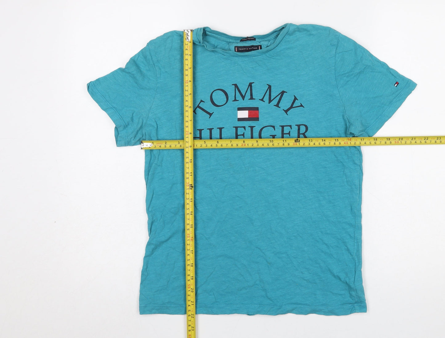 Tommy Hilfiger Boys Blue Cotton Logo T-Shirt Size 164 Short Sleeve