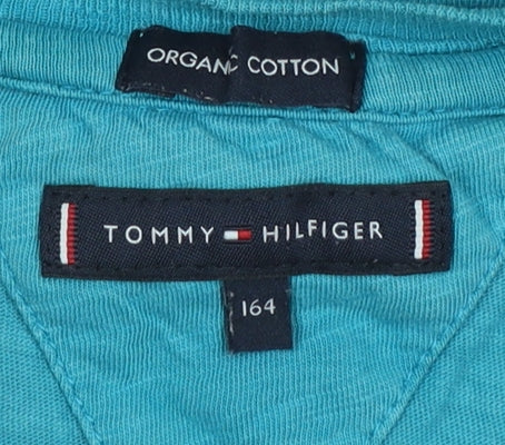 Tommy Hilfiger Boys Blue Cotton Logo T-Shirt Size 164 Short Sleeve