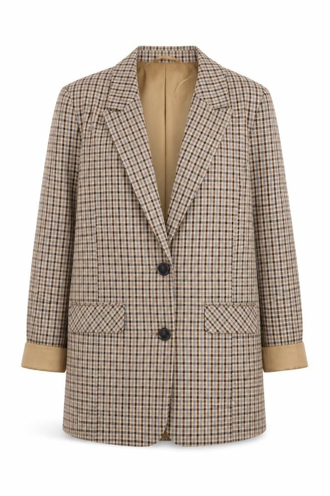 Primark Women Beige Check Single-Breasted Blazer Size 8