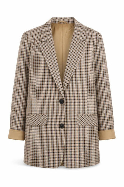 Primark Women Beige Check Single-Breasted Blazer Size 8