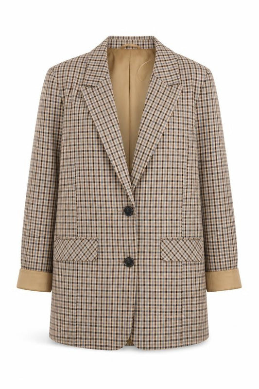 Primark Women Beige Check Single-Breasted Blazer Size 8