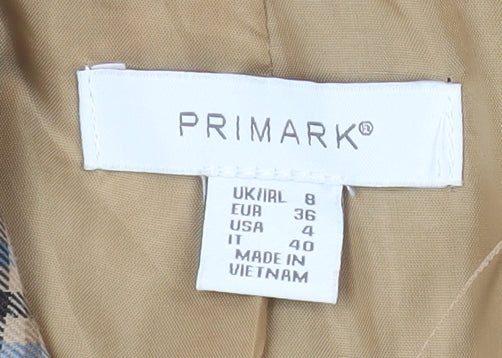 Primark Women Beige Check Single-Breasted Blazer Size 8
