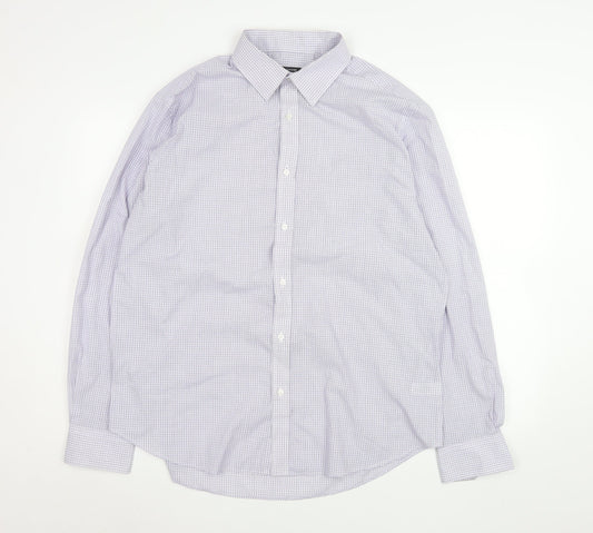 George Men’s Purple Checked Long Sleeve 17in Regular Fit Dress Shirt