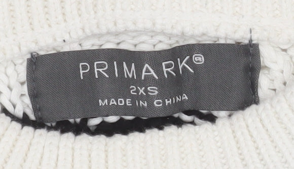 Primark Women White Black Striped Cotton Knit Jumper 2XS