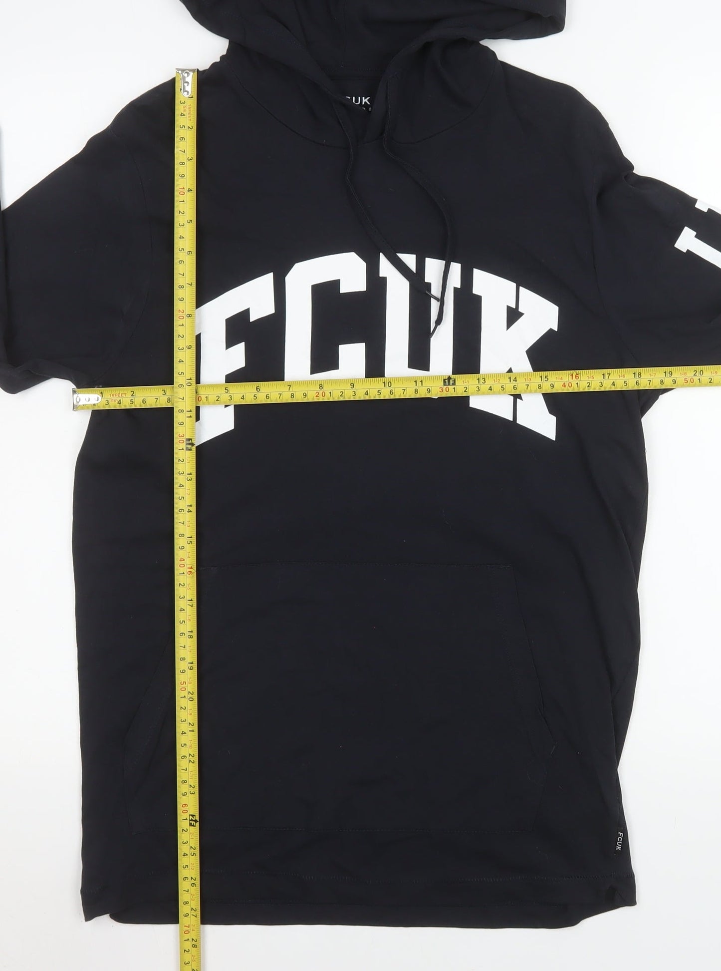 FCUK Women's Black Cotton Pullover Hoodie L Graphic Print Casual