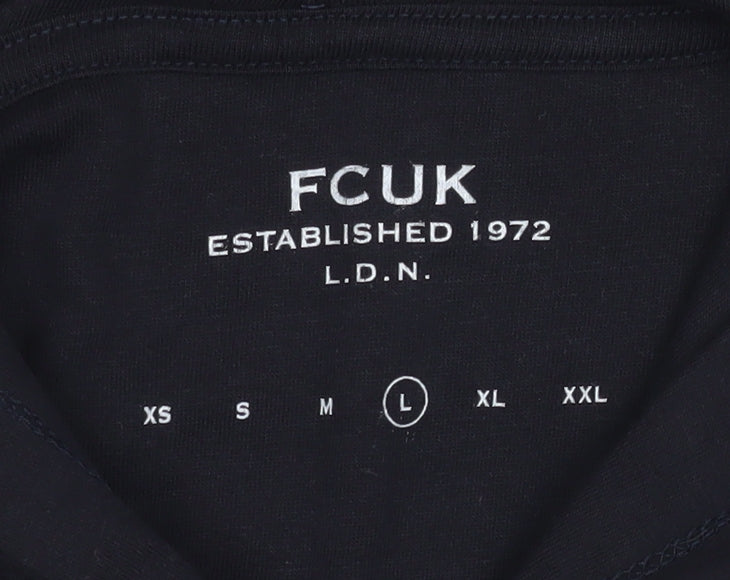 FCUK Women's Black Cotton Pullover Hoodie L Graphic Print Casual