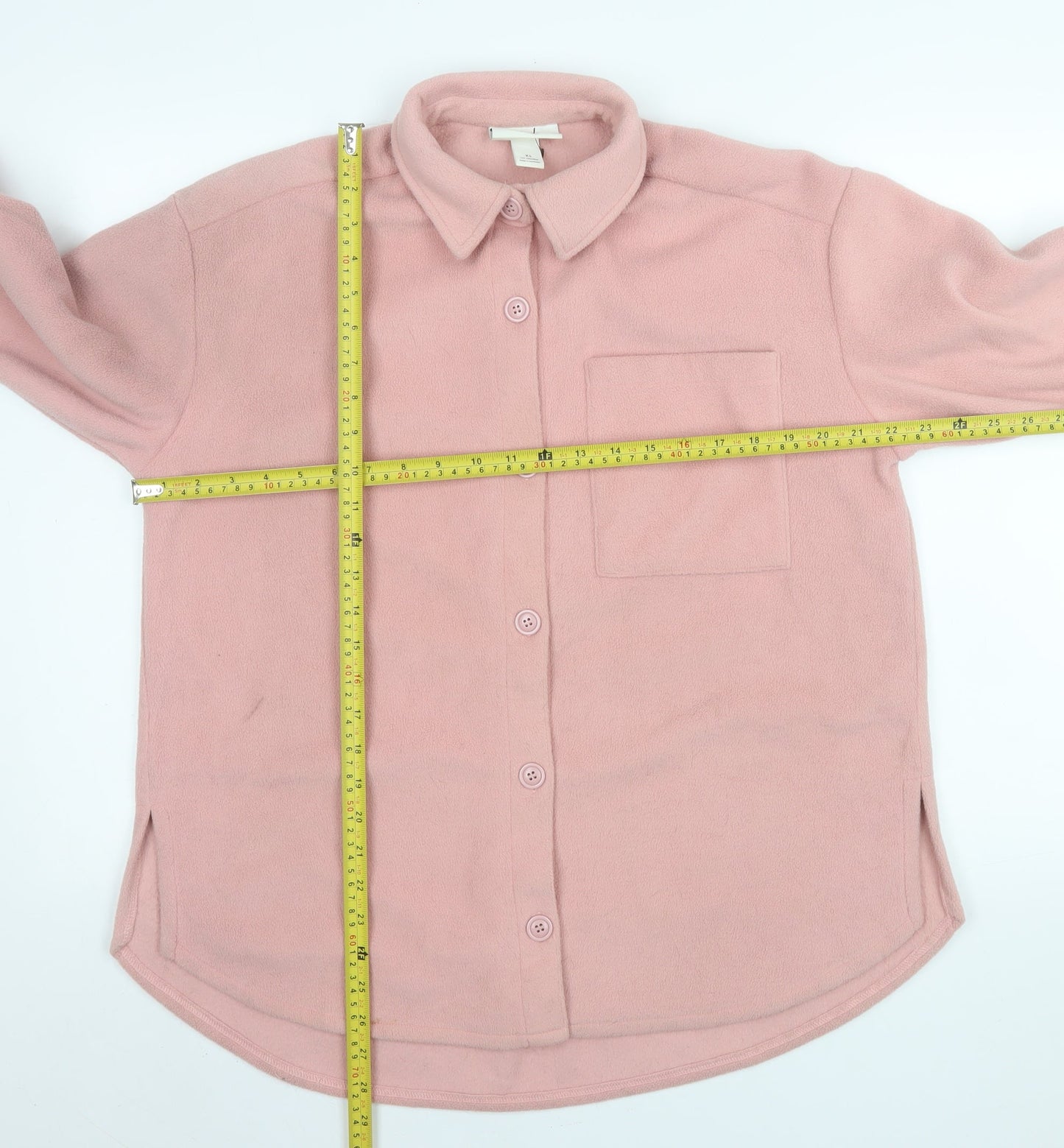 Monki Women Pink Fleece Button Jacket XS Relaxed Fit Casual
