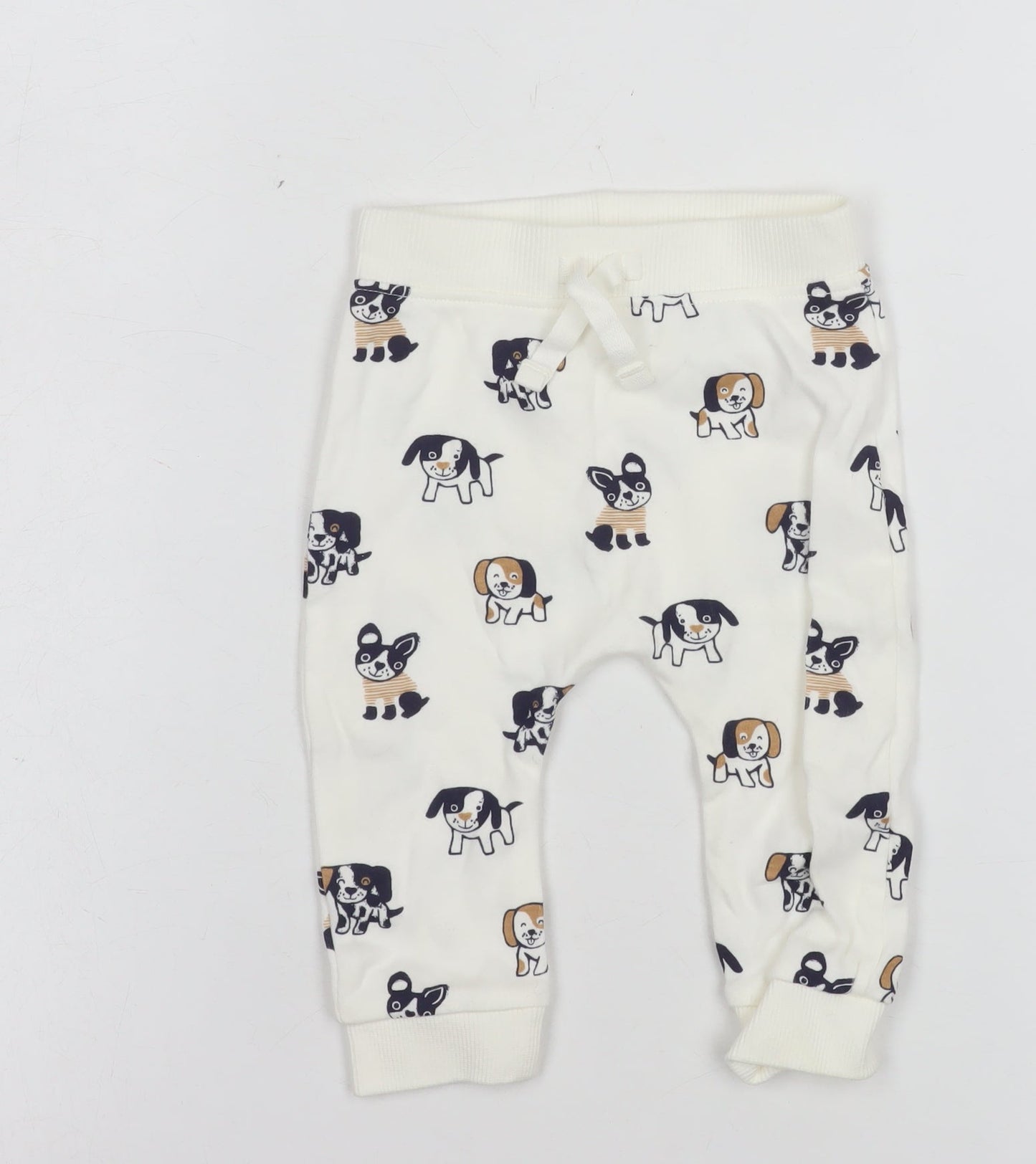 George Unisex Baby White Cotton Dog Print Jogger Trousers 3-6 Months