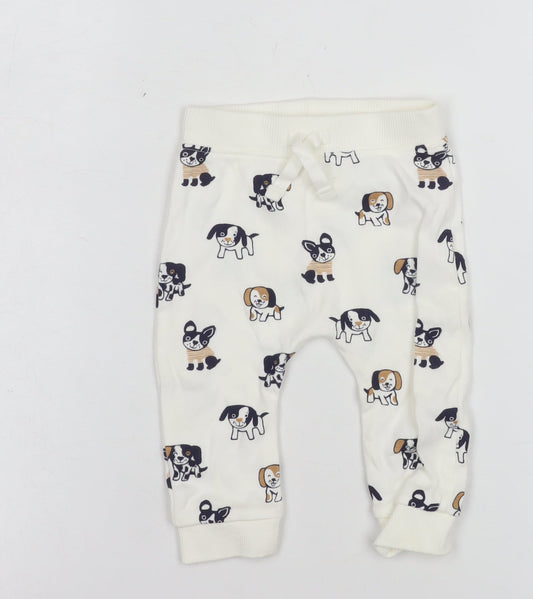 George Unisex Baby White Cotton Dog Print Jogger Trousers 3-6 Months