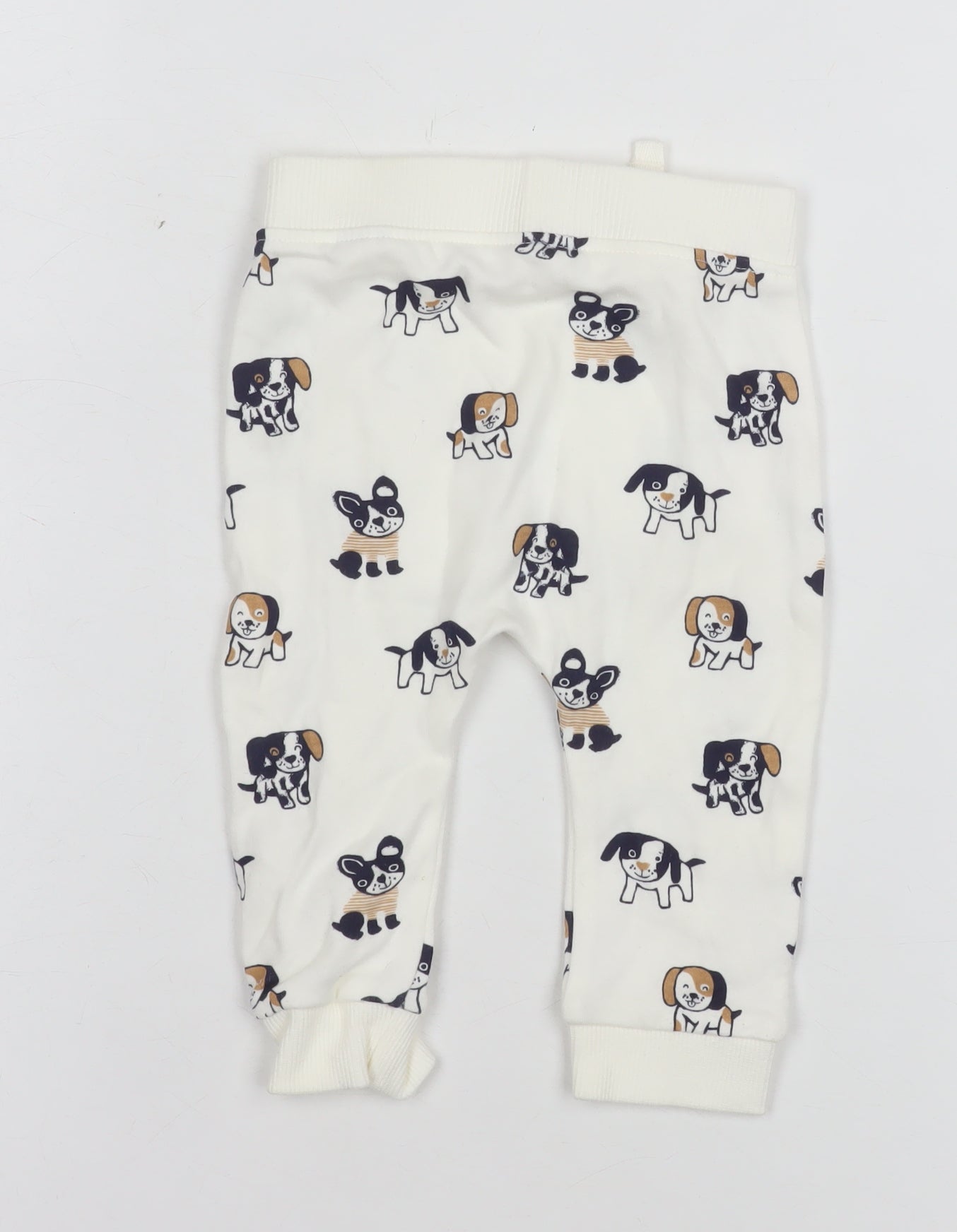 George Unisex Baby White Cotton Dog Print Jogger Trousers 3-6 Months