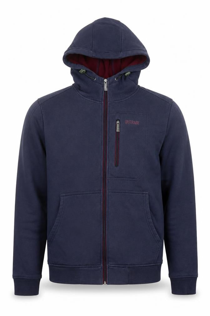 Outrage Men's Blue Medium Hooded Full Zip Cotton Blend Jacket