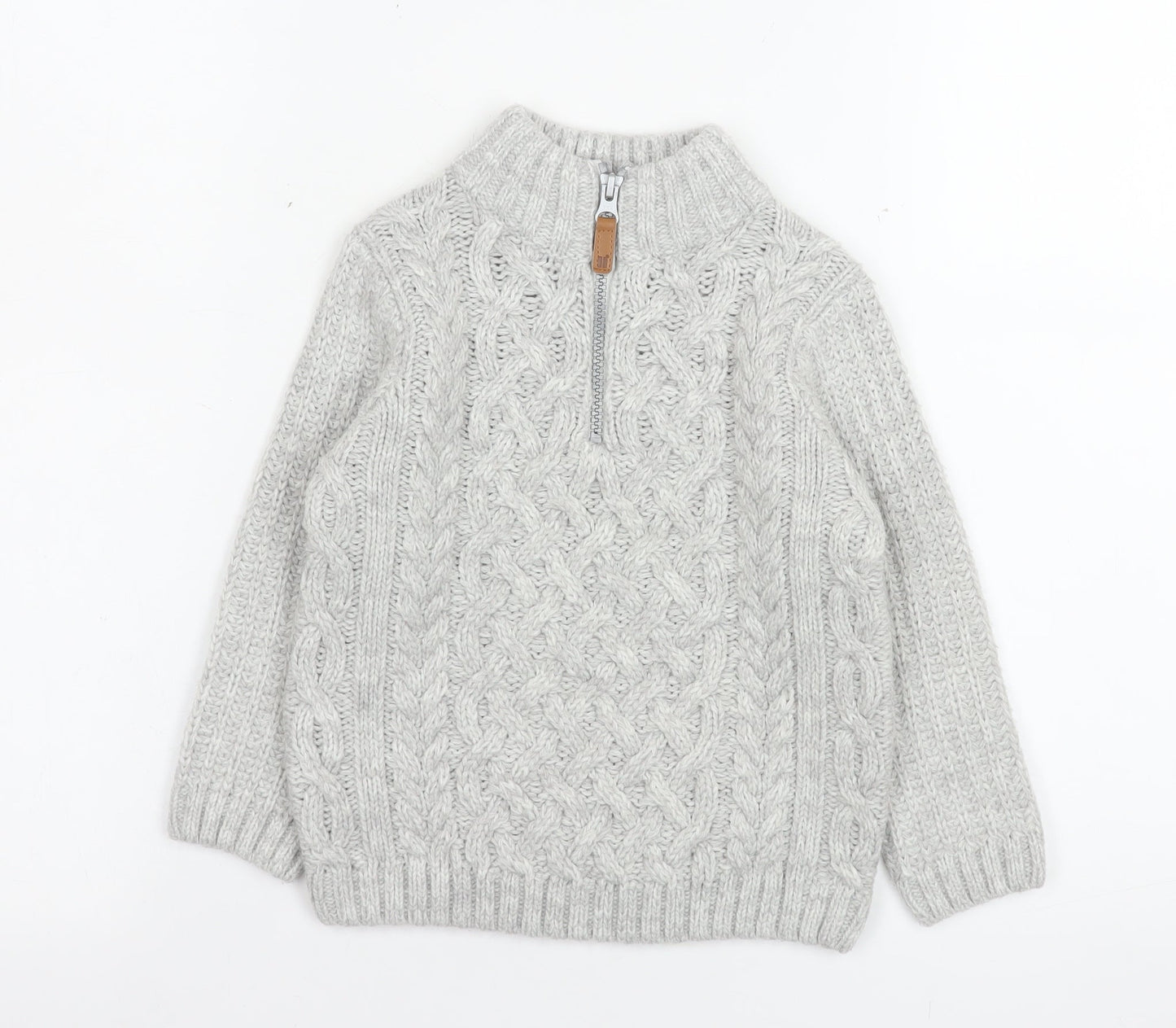 Next Boys Grey 2-3 Years 1/4 Zip Cable Knit Wool Blend Sweatshirt