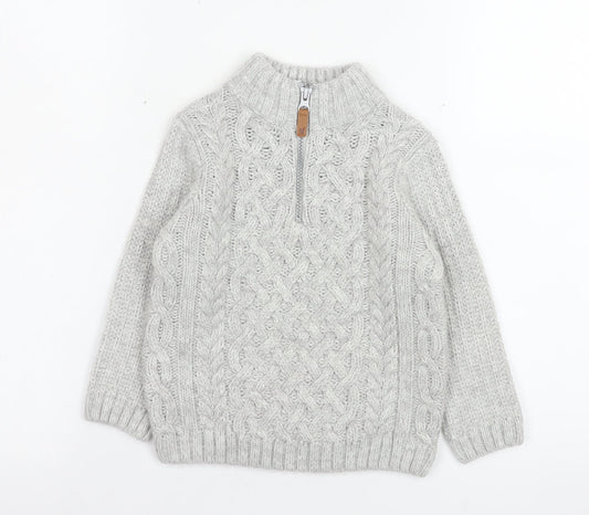 Next Boys Grey 2-3 Years 1/4 Zip Cable Knit Wool Blend Sweatshirt