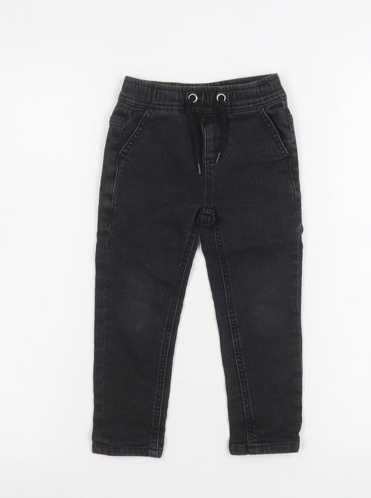 Dunnes Stores Boys Black Straight Jeans 2-3 Years Elastic Waist Denim