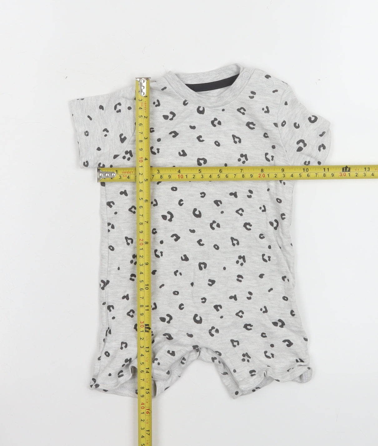F&F Unisex Baby Grey Animal Print Romper 3-6 Months Cotton Blend Summer
