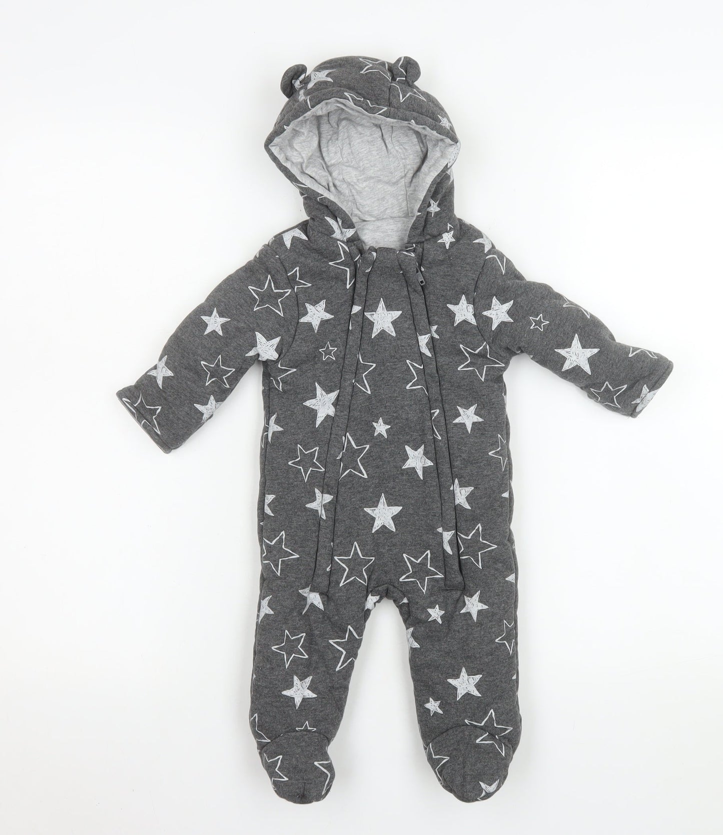 George Unisex Baby Grey Star Print Cotton Hooded Coverall 3-6 Months