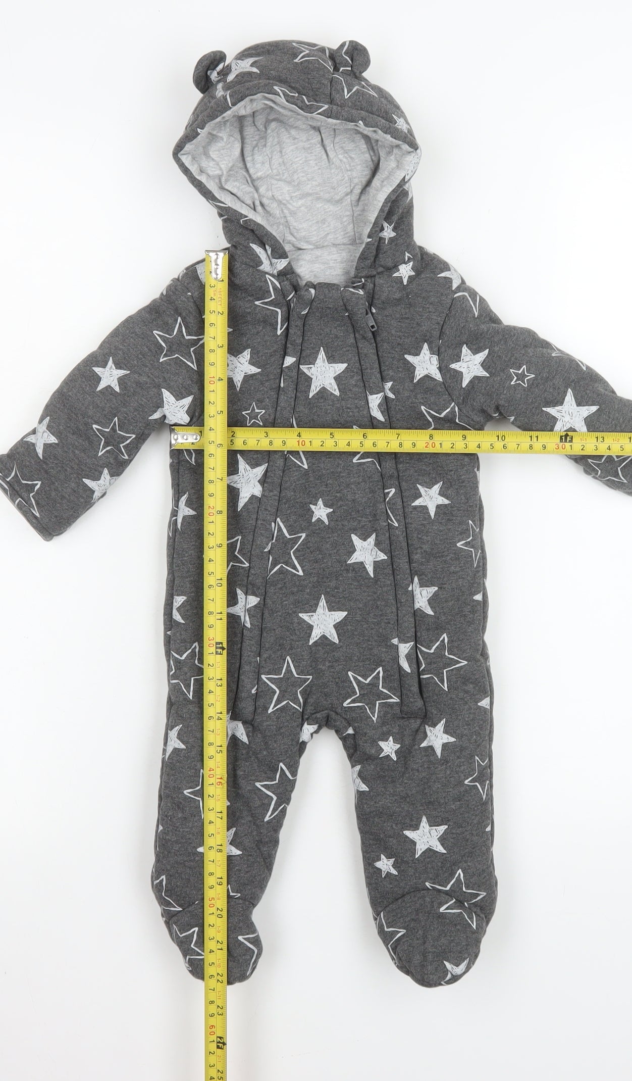 George Unisex Baby Grey Star Print Cotton Hooded Coverall 3-6 Months