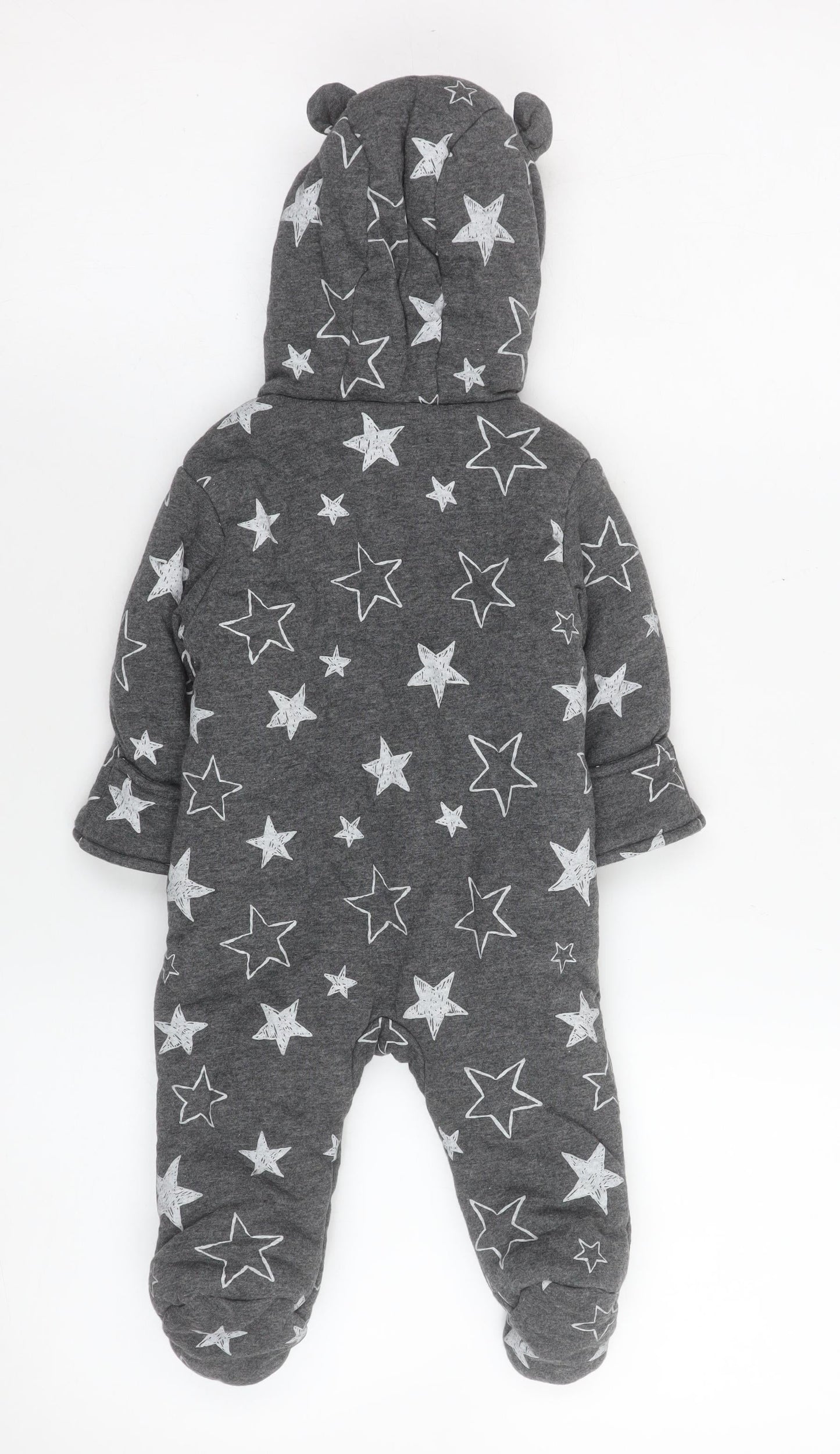 George Unisex Baby Grey Star Print Cotton Hooded Coverall 3-6 Months