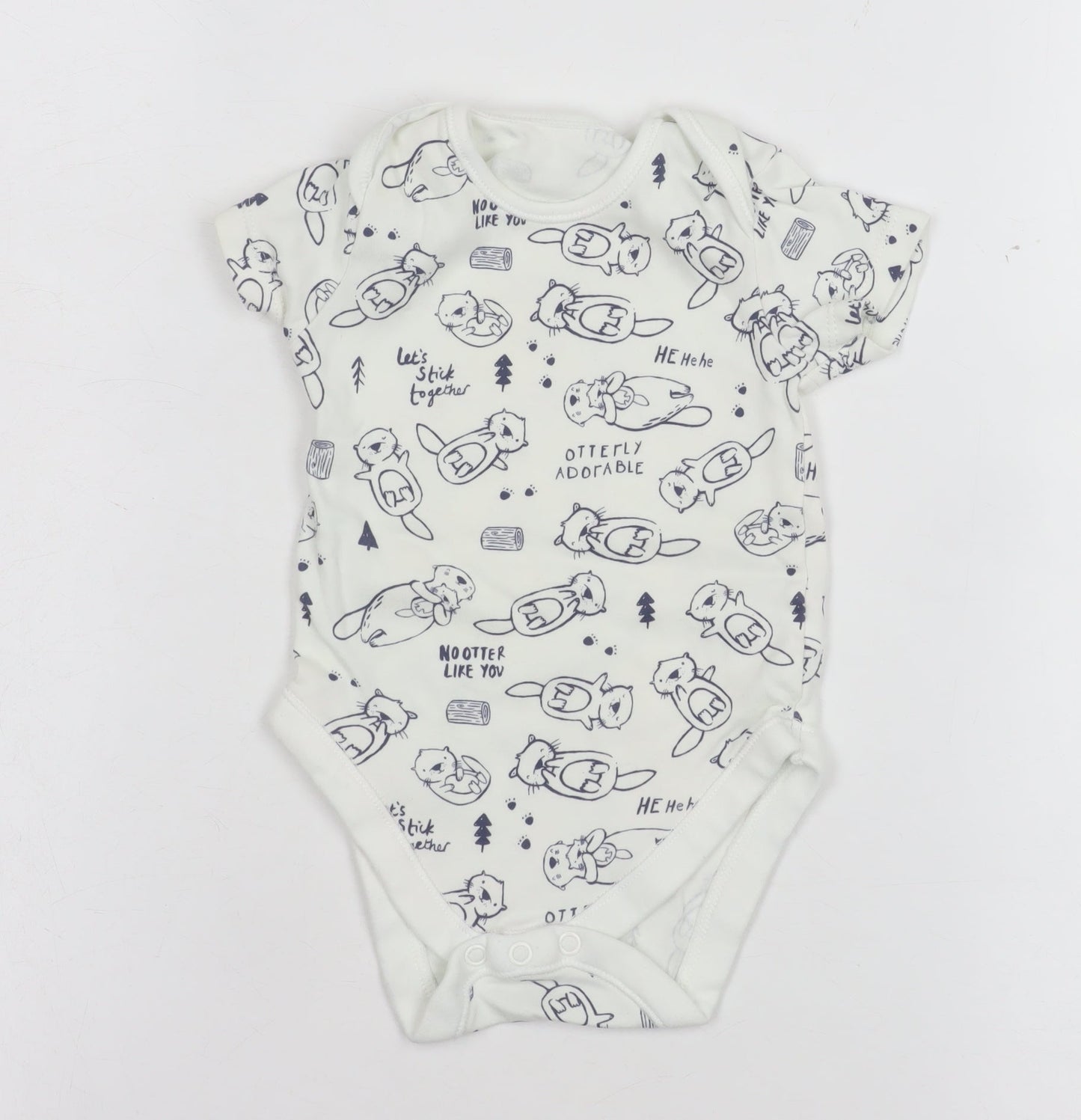 George White Otter Print Short Sleeve Babygrow Unisex 6-9 Months