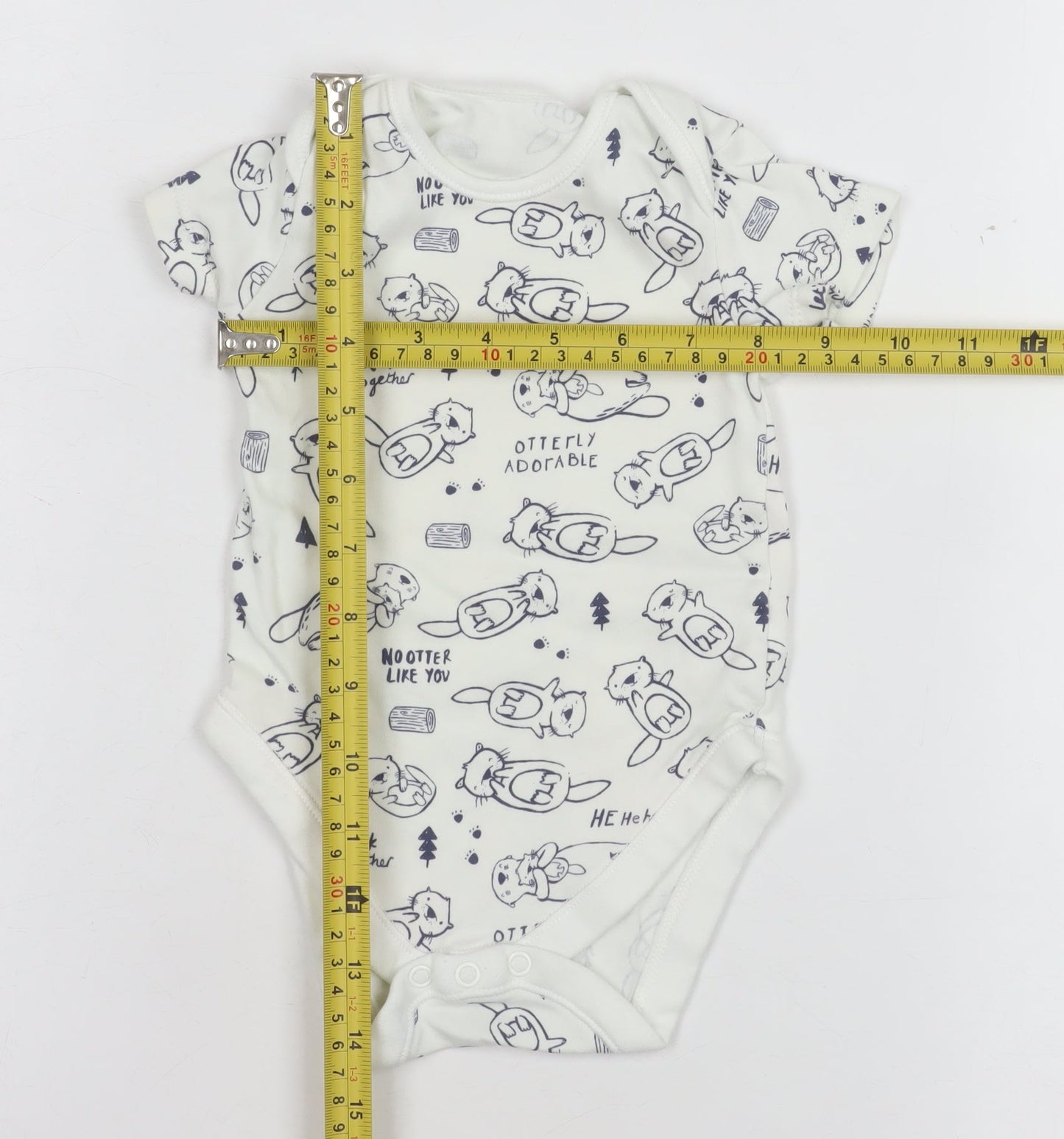 George White Otter Print Short Sleeve Babygrow Unisex 6-9 Months