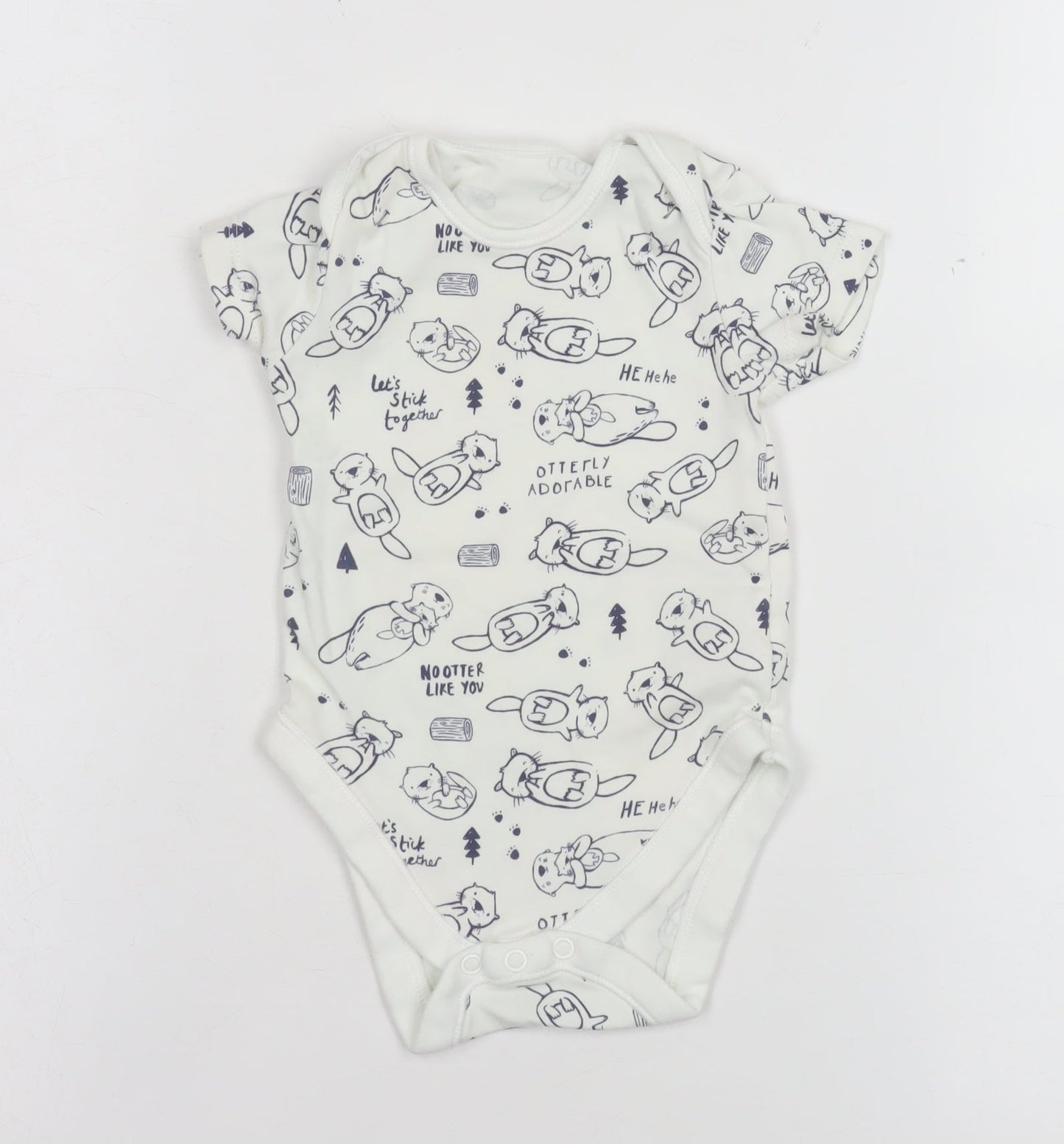 George White Otter Print Short Sleeve Babygrow Unisex 6-9 Months