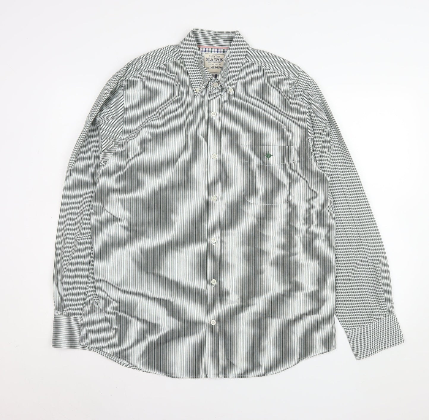 Debenhams Men’s Green Striped Button-Down Cotton Blend Shirt M 16” Collar