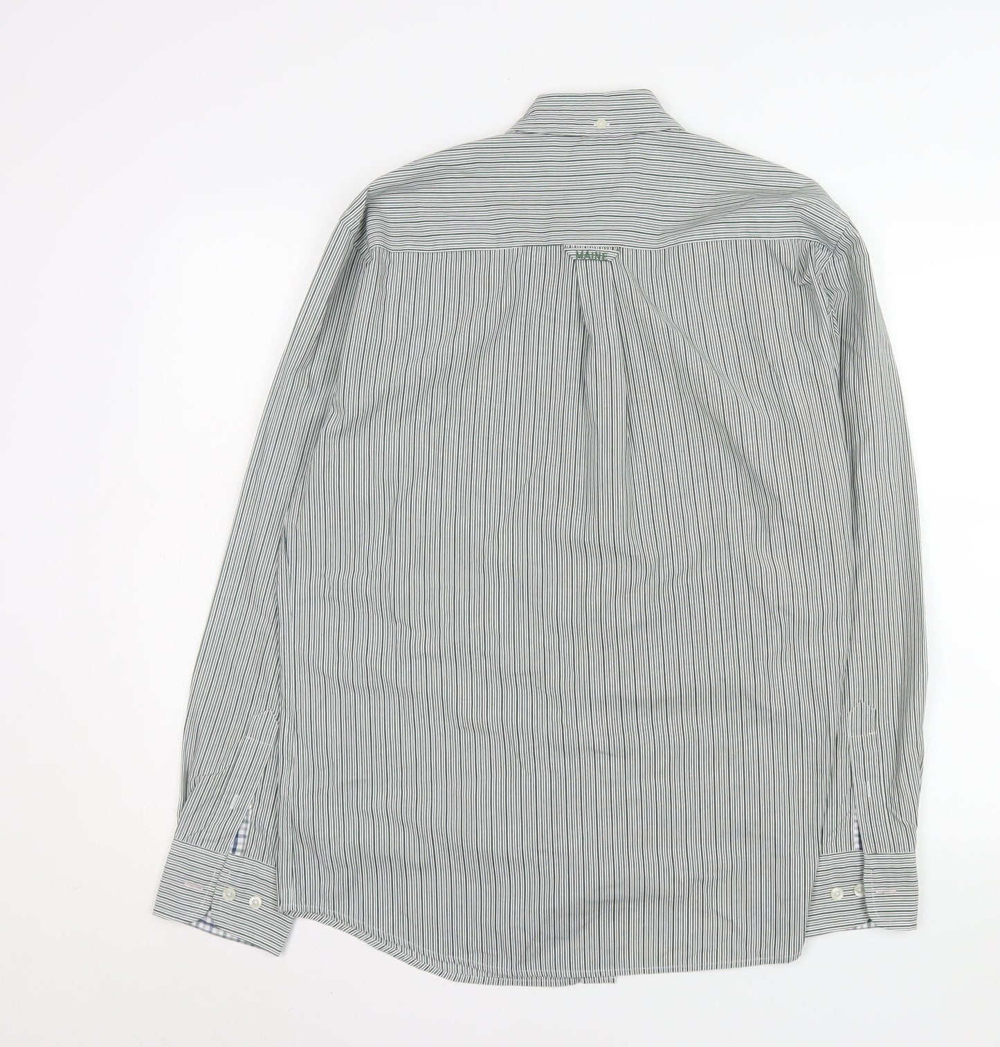 Debenhams Men’s Green Striped Button-Down Cotton Blend Shirt M 16” Collar
