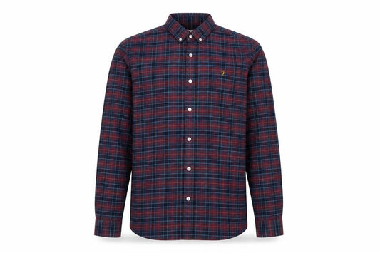Farah Men's Red Blue Check Long Sleeve Slim Fit Button-Up Shirt Size M