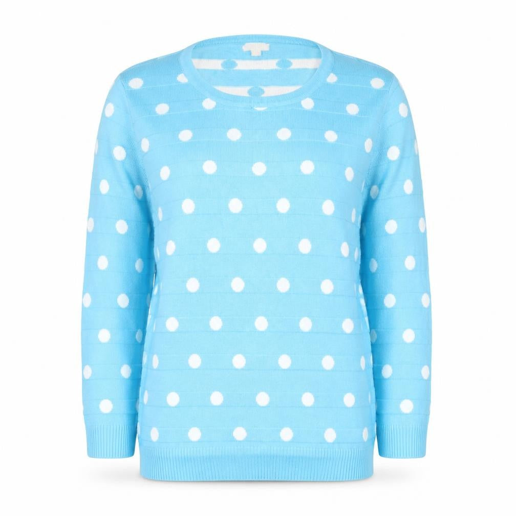 Menarys Women's Blue Polka Dot Crew Neck Long Sleeve Pullover Jumper Size S