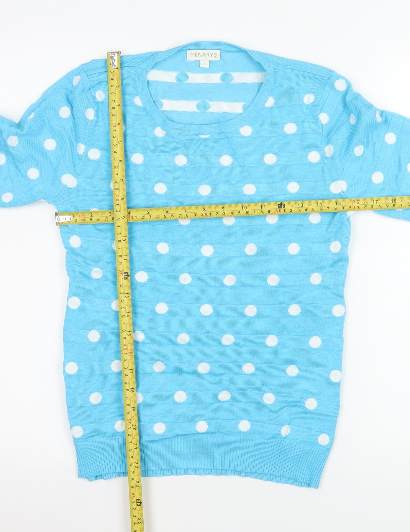 Menarys Women's Blue Polka Dot Crew Neck Long Sleeve Pullover Jumper Size S