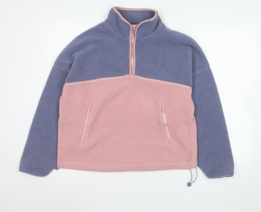 Living Stones Womens Pink Blue Fleece 1/2 Zip Jacket Size S