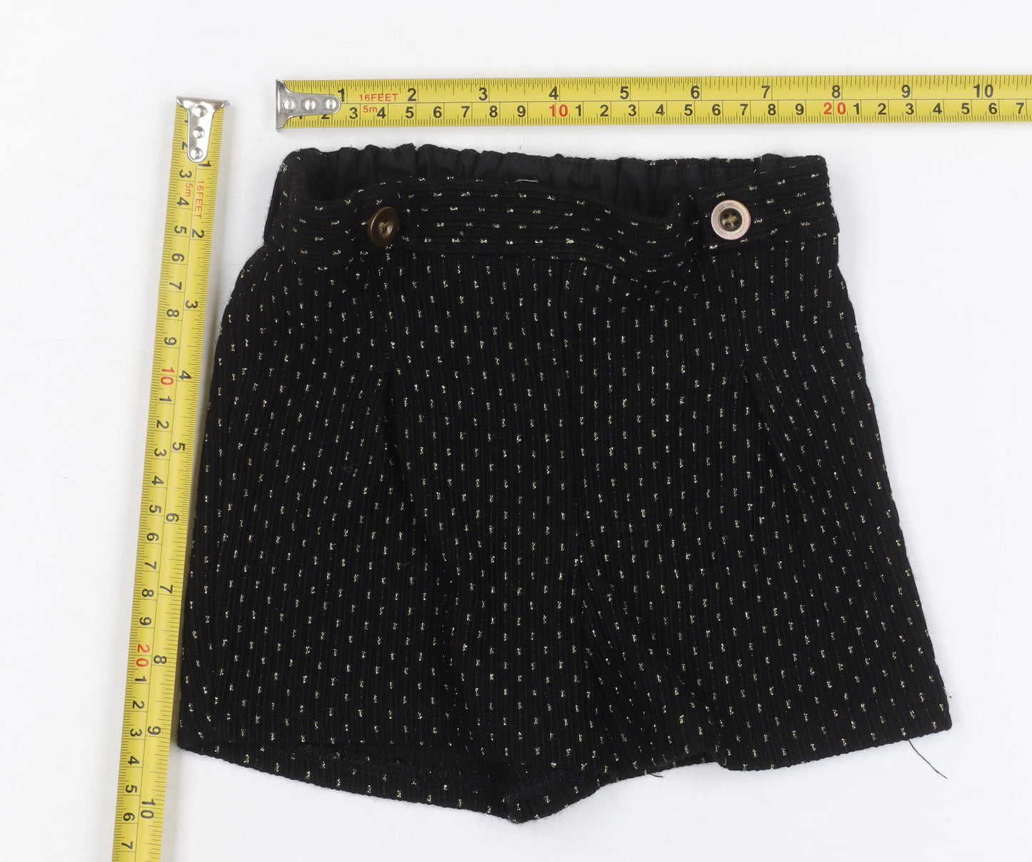 F&F Girls Black Paperbag Shorts 3-4 Years Acrylic Knit Elastic Waist