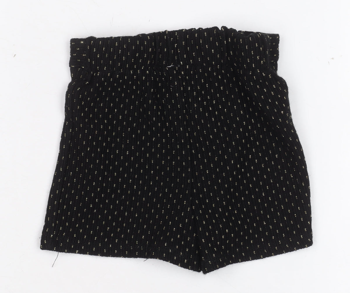 F&F Girls Black Paperbag Shorts 3-4 Years Acrylic Knit Elastic Waist