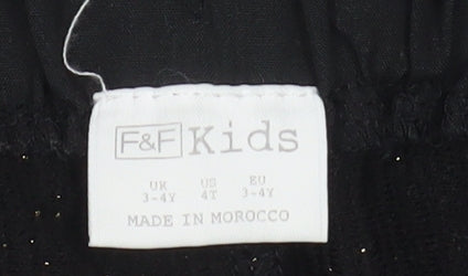 F&F Girls Black Paperbag Shorts 3-4 Years Acrylic Knit Elastic Waist