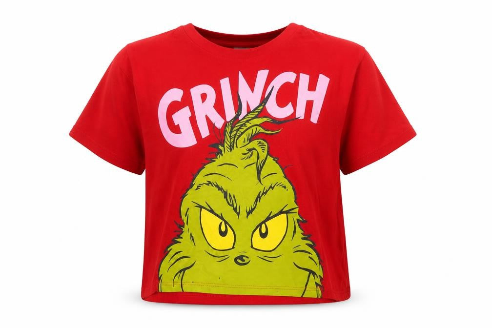 H&M Girls Red Grinch Graphic T-Shirt 8-10 Years Cotton Crew Neck