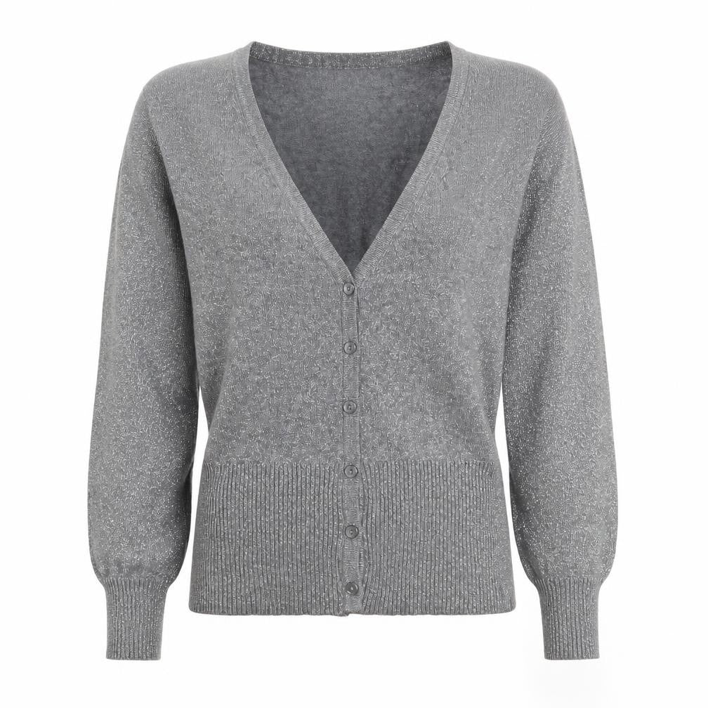 Next Women’s Grey Glitter V-Neck Button Cardigan Size 14