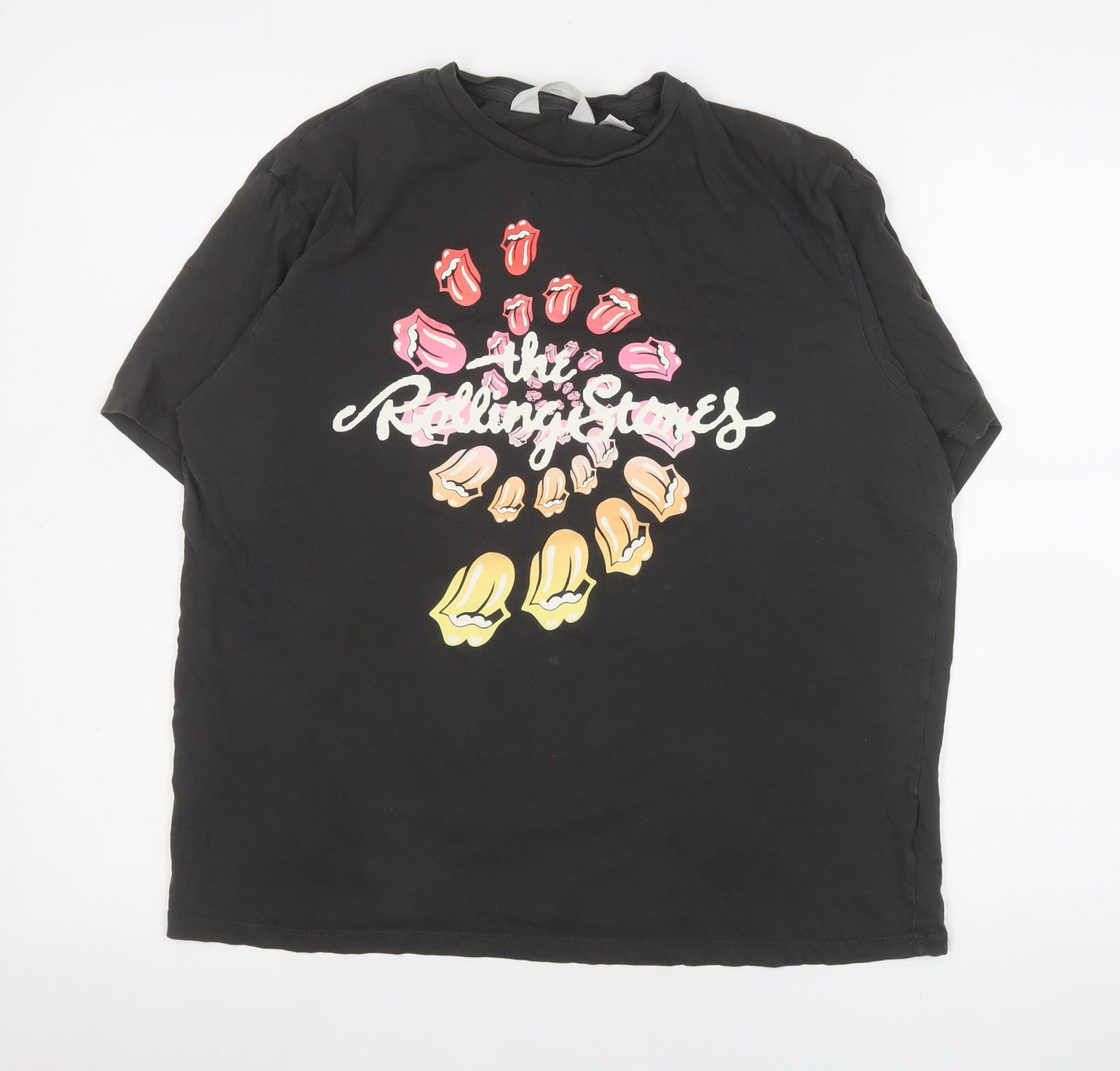 H&M Girls Black Rolling Stones Graphic Cotton T-Shirt 14 Years