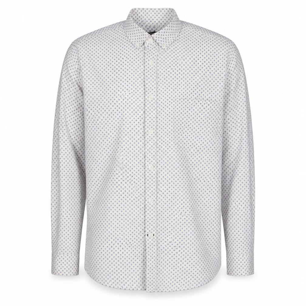 Dunnes Men's White & Blue Polka Dot Cotton Button-Up Shirt Large