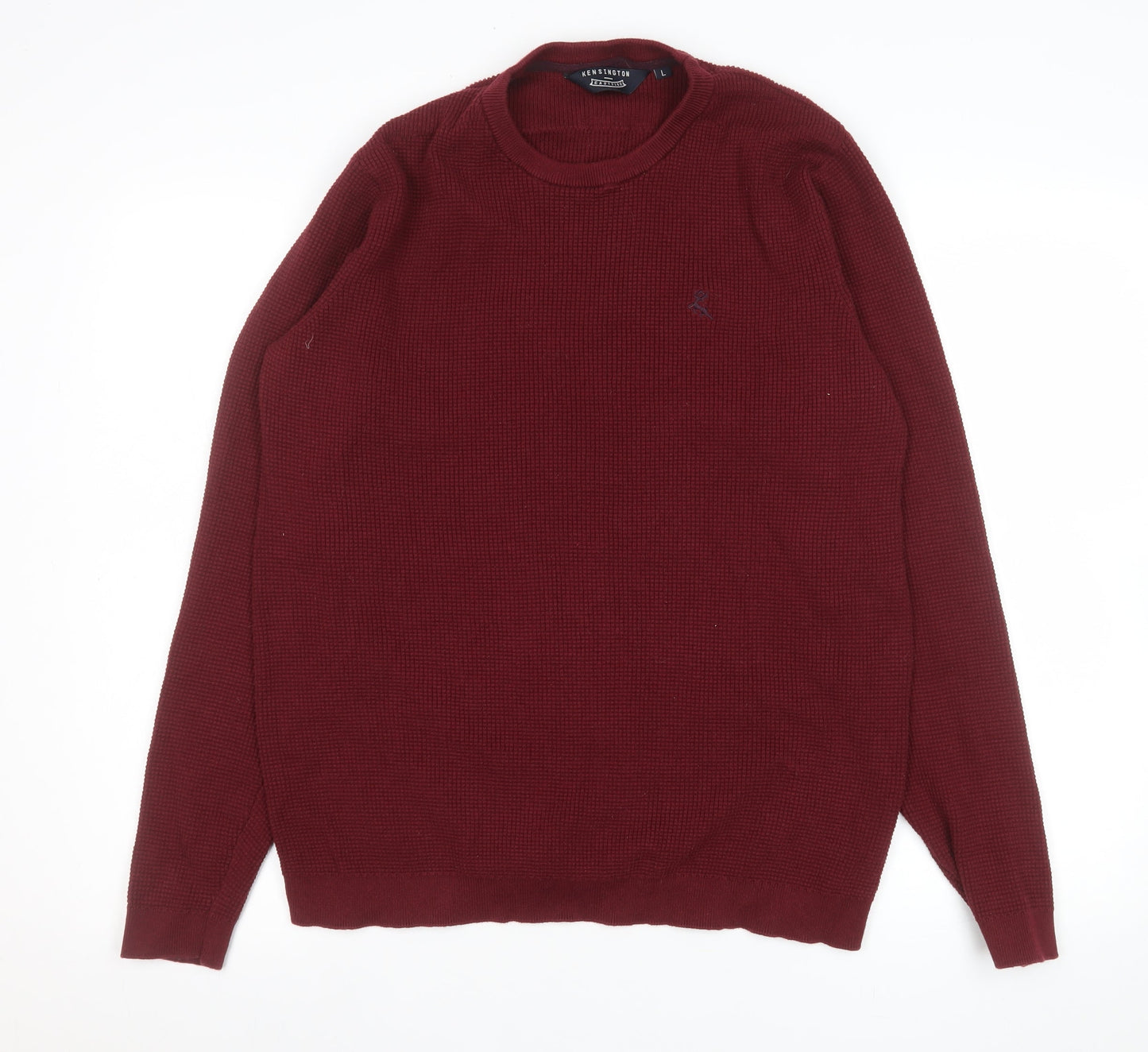 Kensington Eastside Men's Red Cotton Knit Jumper L Crew Neck Classic