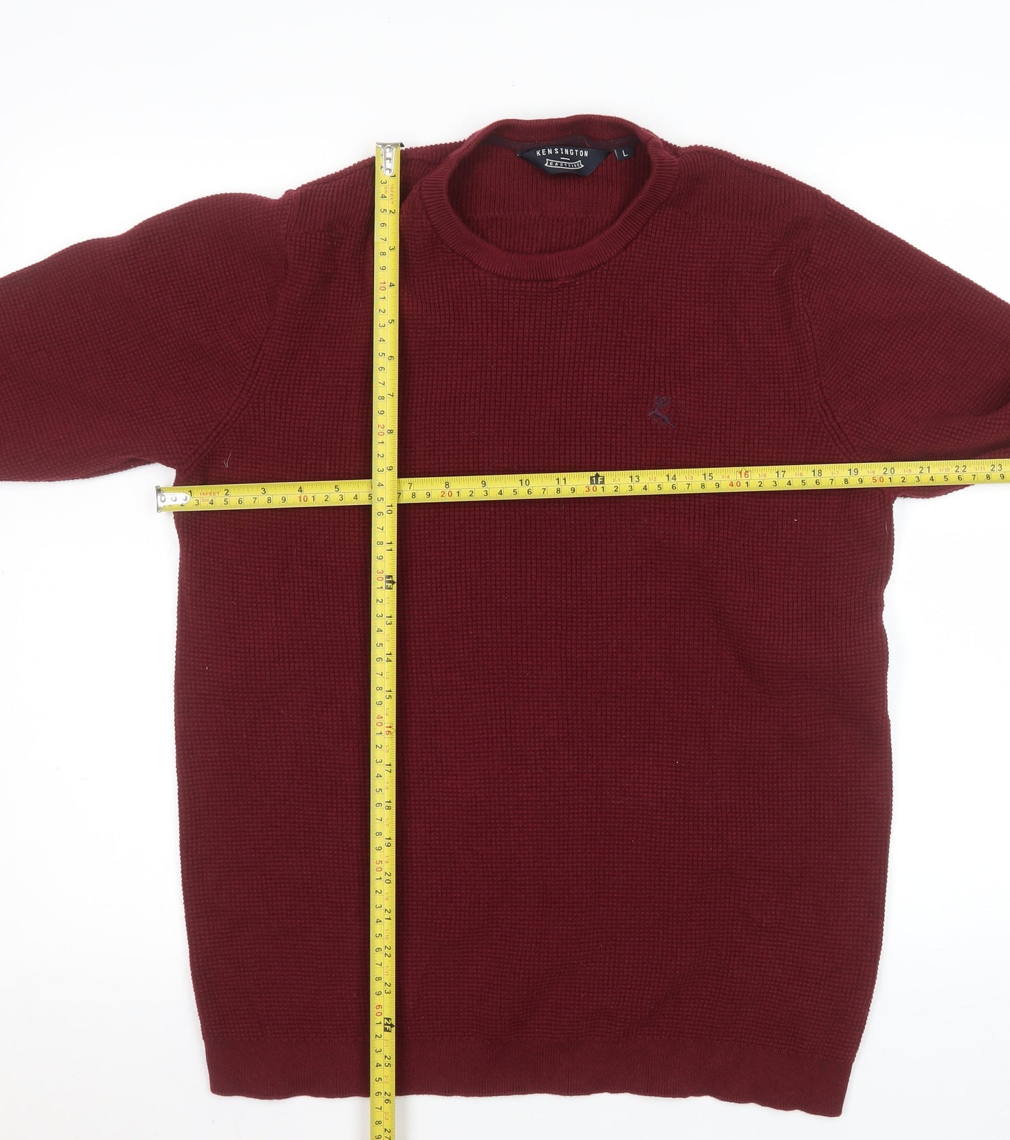 Kensington Eastside Men's Red Cotton Knit Jumper L Crew Neck Classic