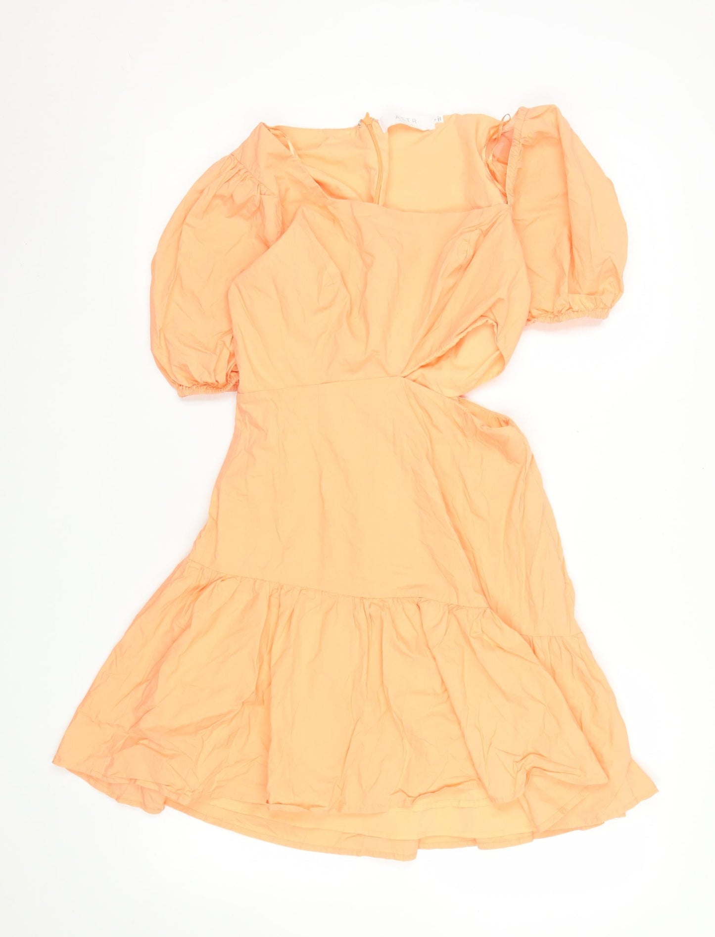 ASTR The Label Women’s Orange Puff Sleeve Fit & Flare Dress Size S