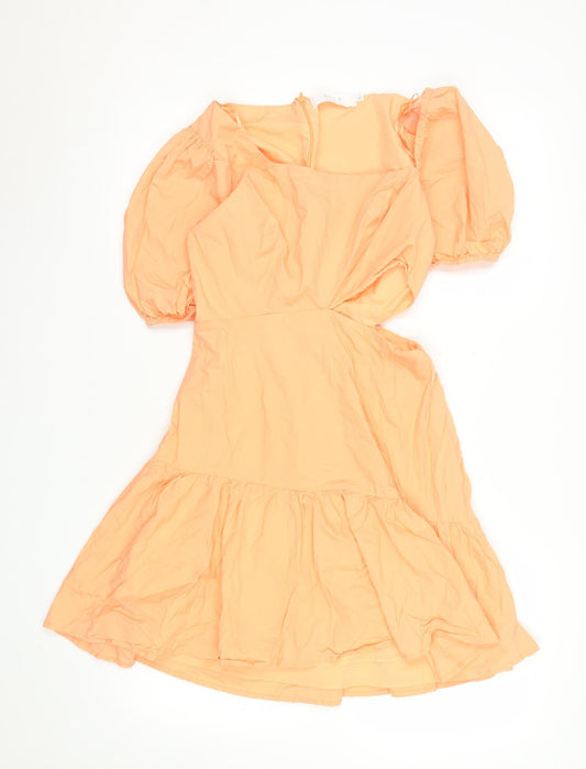 ASTR The Label Women’s Orange Puff Sleeve Fit & Flare Dress Size S