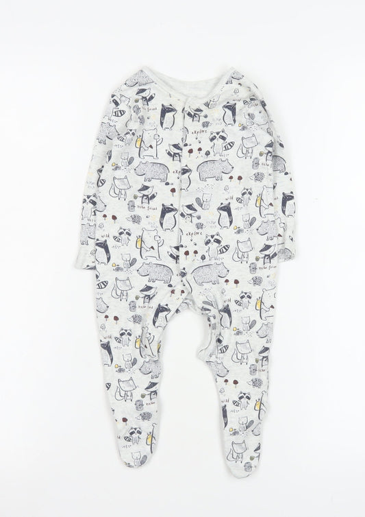 George Unisex Grey Animal Print Cotton Babygrow 3-6 Months