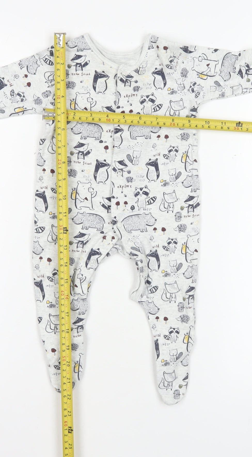 George Unisex Grey Animal Print Cotton Babygrow 3-6 Months