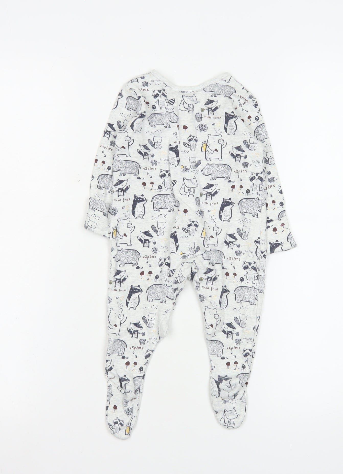 George Unisex Grey Animal Print Cotton Babygrow 3-6 Months