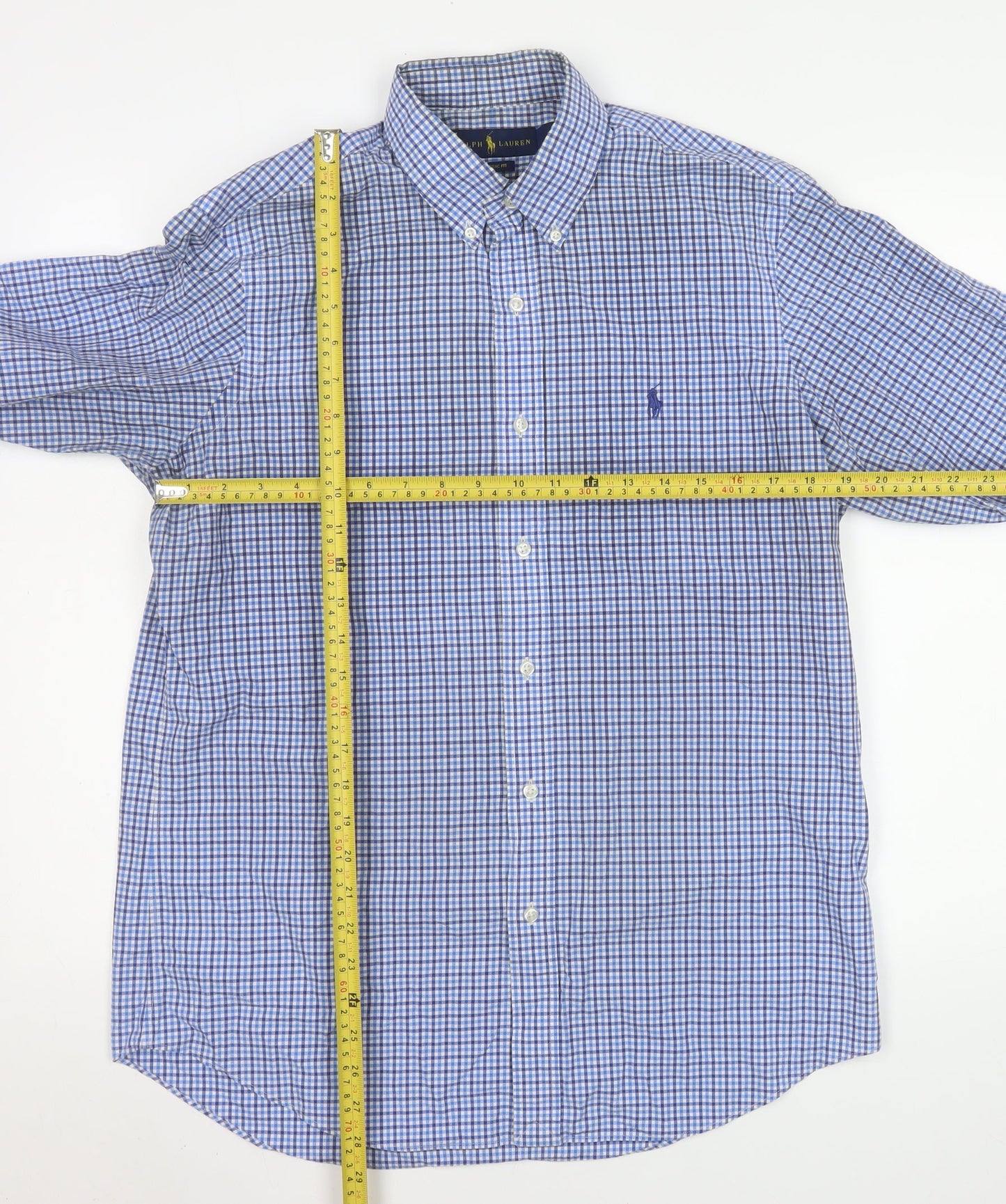 Ralph Lauren Men's Blue Check Classic Fit Cotton Button-Up Shirt M