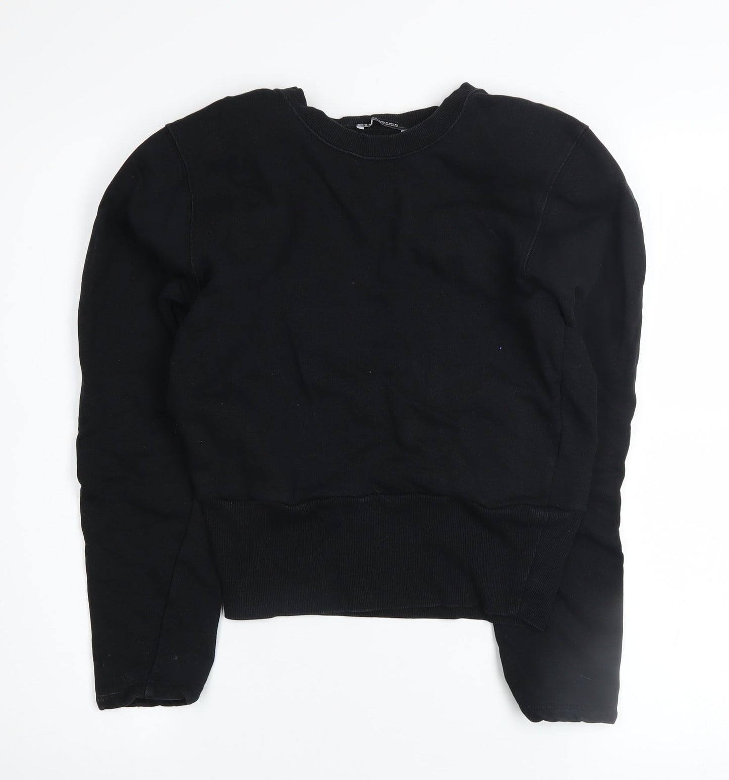 Zara Women Black Crew Neck Cotton Pullover Jumper Size 8